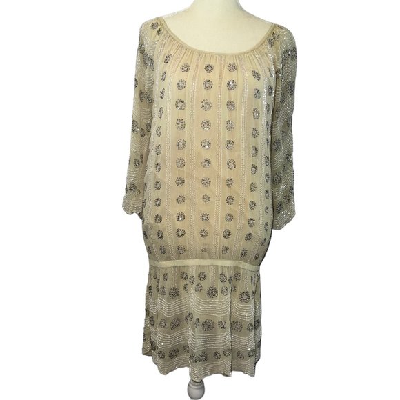 Gorgeous! Muche & Muchette Cream & Silver Sequin Silk Dress Size M/L - Picture 1 of 10